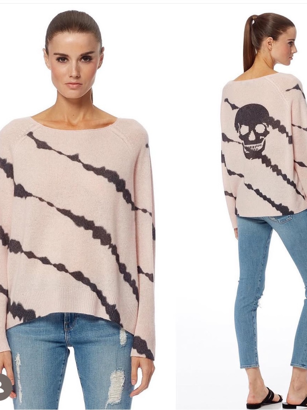 Skull Cashmere Pink and Black Tie-Dye Sweater